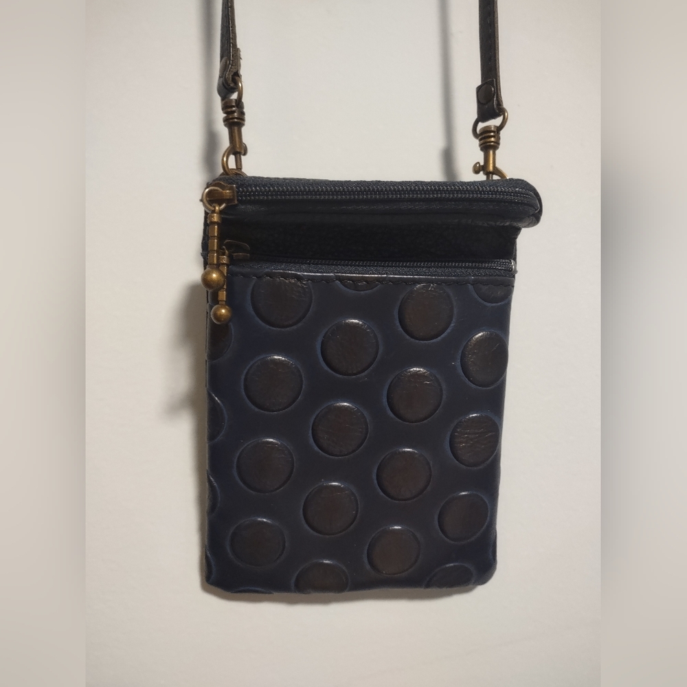 Atelier V Cuir Blue Leather Mini Crossbody Bag Dots Embossed